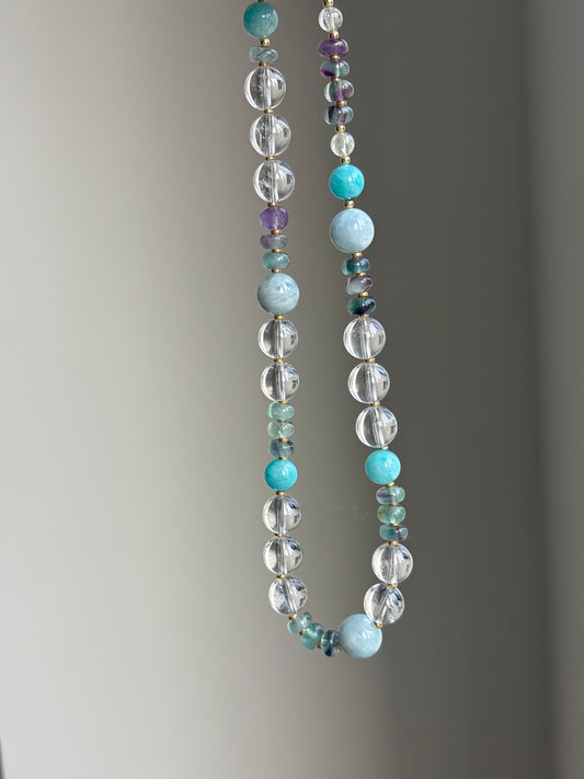 Kaleido Pop | Fluorite, Aquamarine & Morganite Statement Necklace (17”)