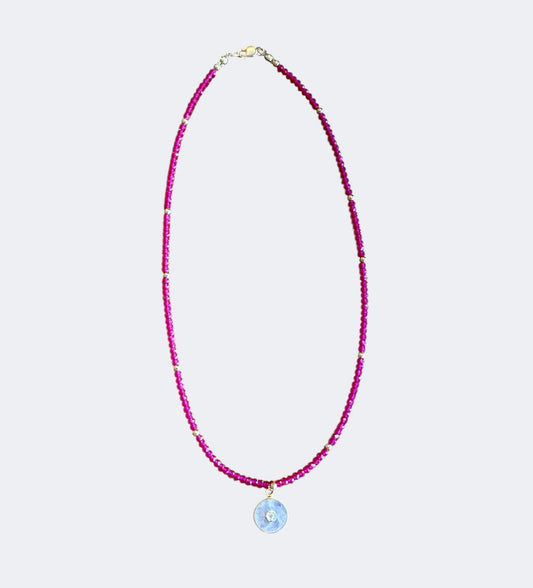 Ruby with Moonstone and Topaz Charm Necklace