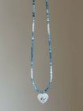 Candy Heart Aquamarine Necklace | Moonstone & Blue Topaz Heart Charm | 16.5"
