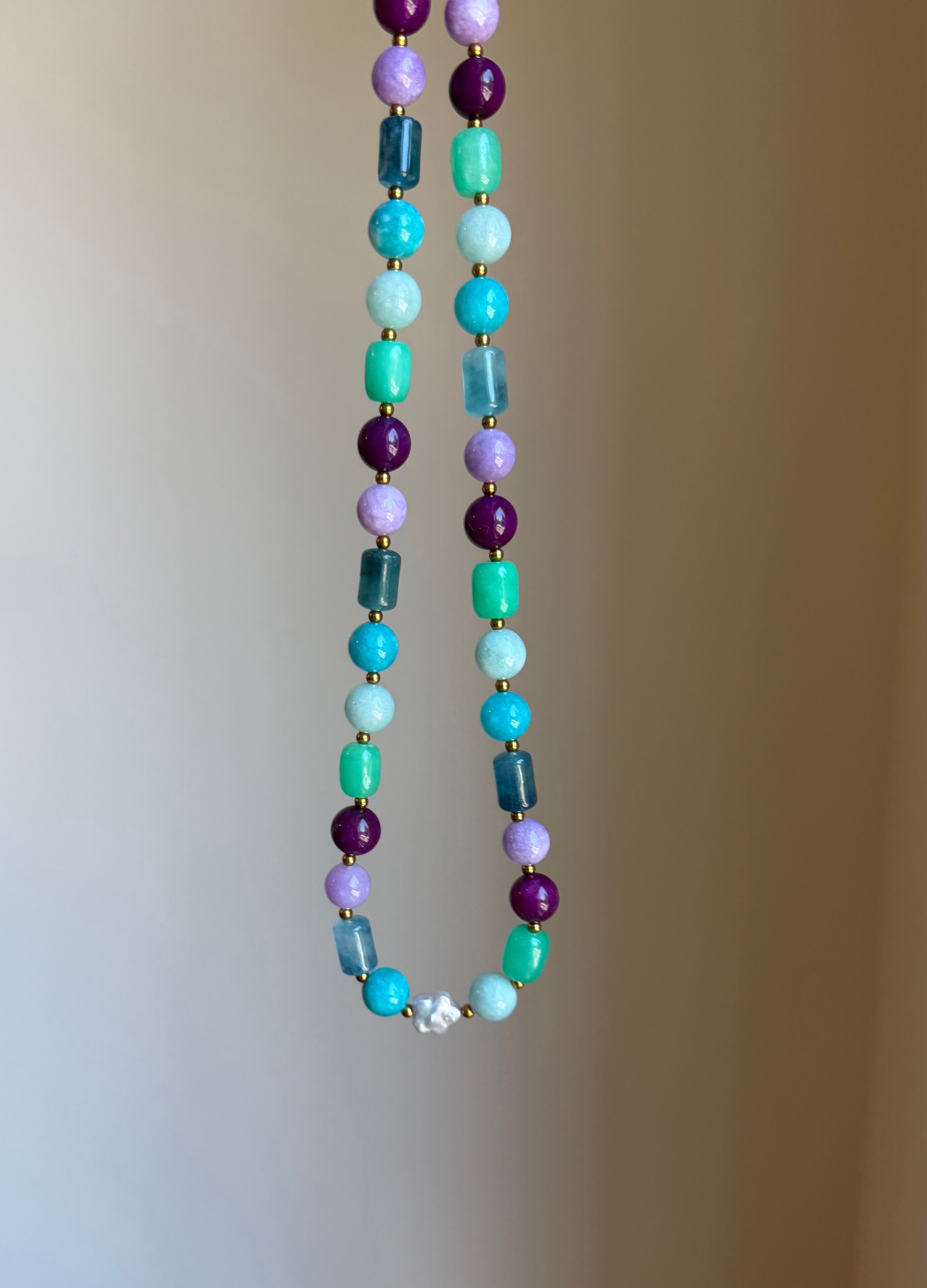 Flower Market Necklace | Jade, Apatite, Aquamarine & Freshwater Pearl Necklace