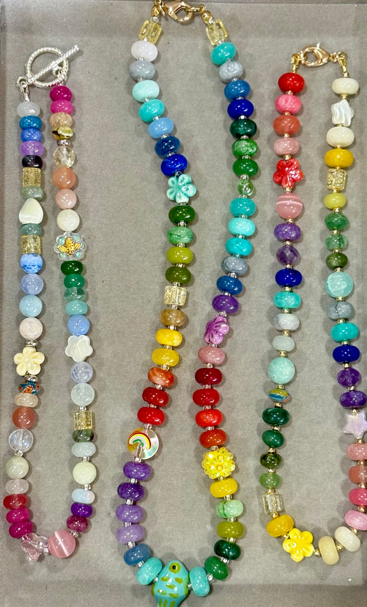 Happy Little Accidents- Rainbow Jade and Mixed Gemstone Necklace
