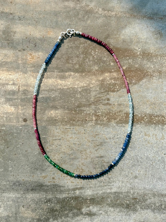 Multi-Gemstone Necklace – Ruby, Tourmaline, Topaz, Sapphire & Emerald