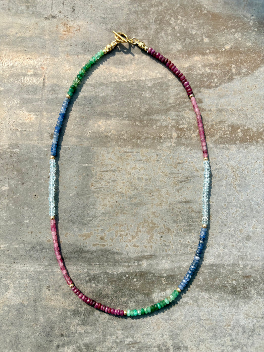 Ruby, Pink Tourmaline, Topaz, Sapphire & Emerald Gemstone Necklace