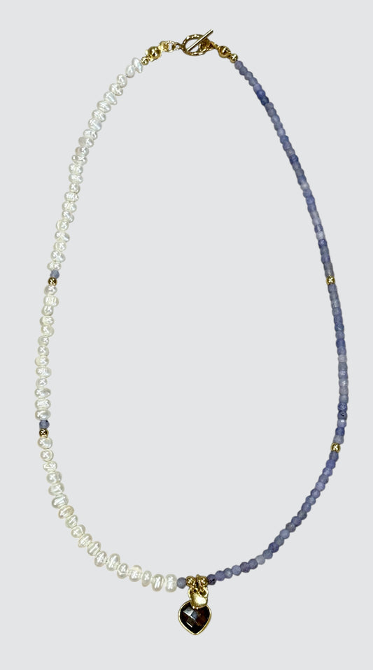 Tanzanite Freshwater Pearl Charm Necklace