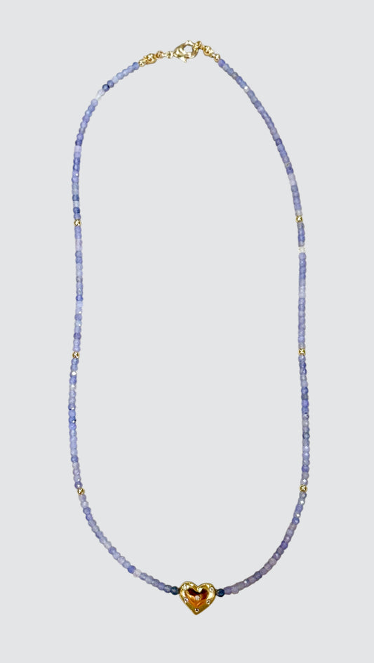 Tanzanite & CZ Heart Charm Necklace