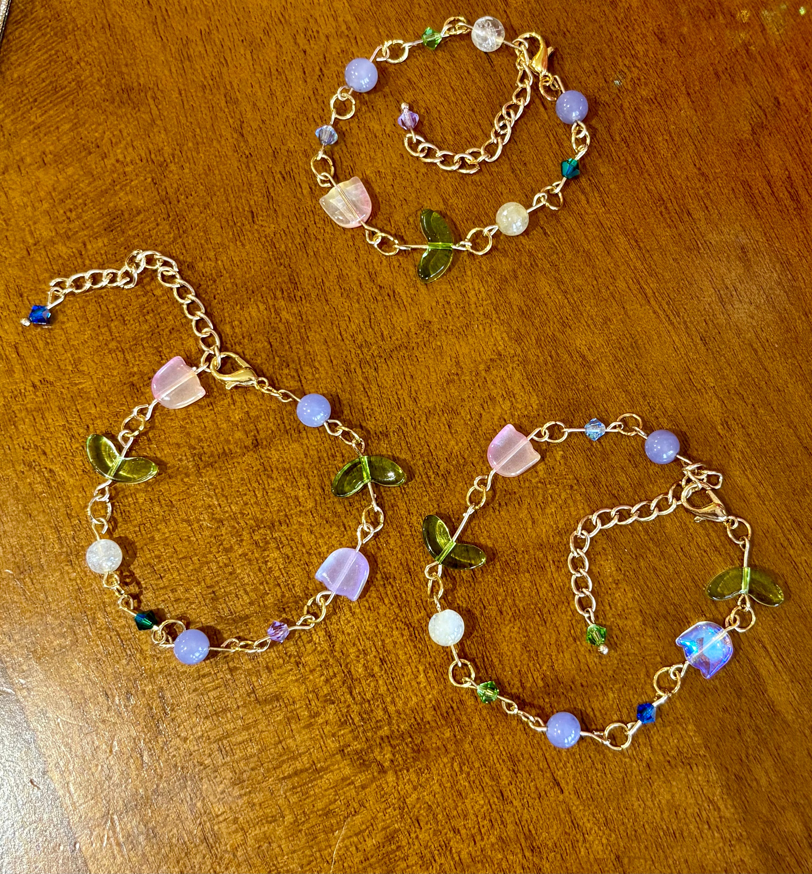 Tulip Bead Bracelet – Adjustable Czech Crystal, Citrine & Glass Beads