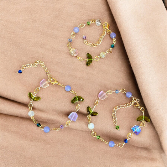 Tulip Bead Bracelet – Adjustable Czech Crystal, Citrine & Glass Beads