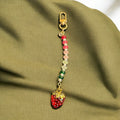 Bag Charm – Strawberry Beaded Keychain with Pearls, Ombre Beads & Gold Clasp