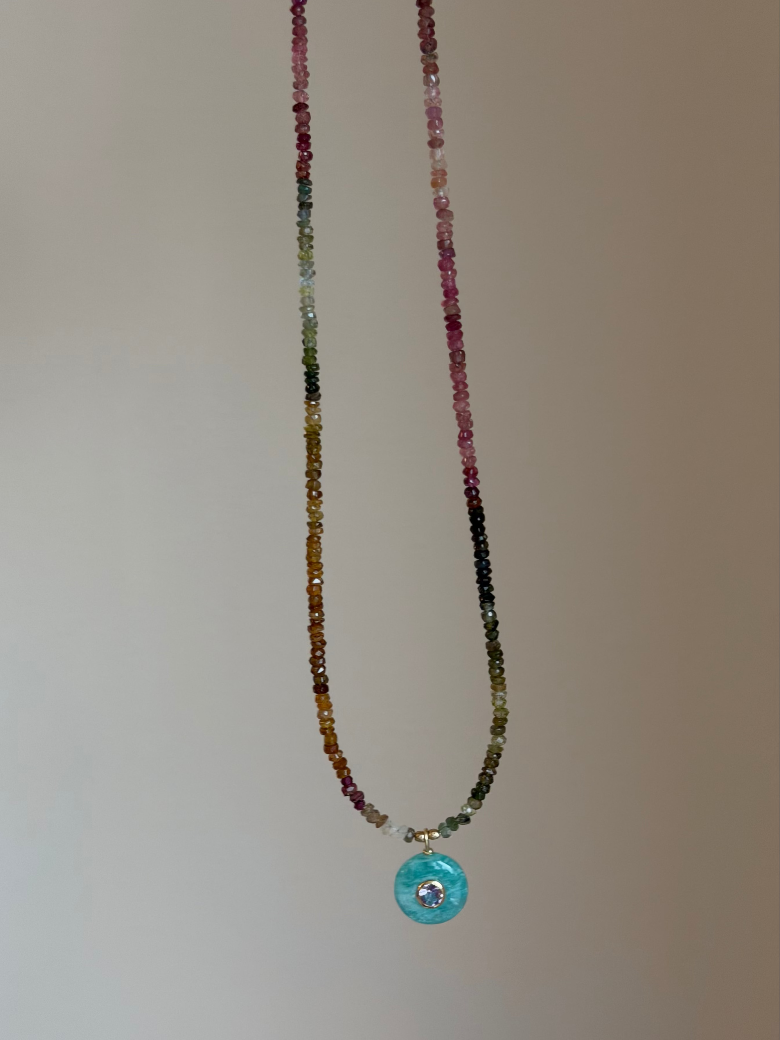 Berry Fizz Tourmaline Necklace | Amazonite & Amethyst Charm | 17.5"