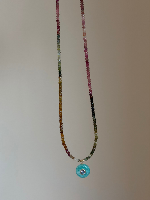 Berry Fizz Tourmaline Necklace | Amazonite & Amethyst Charm | 17.5"