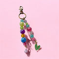 Bag Charm – Rainbow Crackle Beaded Keychain with Heart Charm & Gold Clip