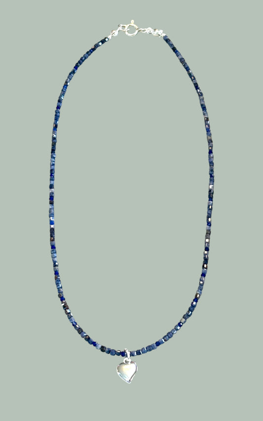 "Midnight Sparkle" Sapphire with Sodalite Accents with Sterling Silver Heart Charm & Sterling Silver Clasp